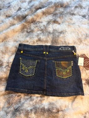 Vintage Y2K Princess Dark Blue Embellished Denim Mini Skirt